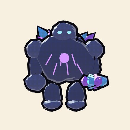 The Crystal Golem, a rock giant studded with purple crystals